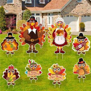8PCS Thanksgiving Yard Signs with Stakes, Thanksgiving Decorations Outdoor
